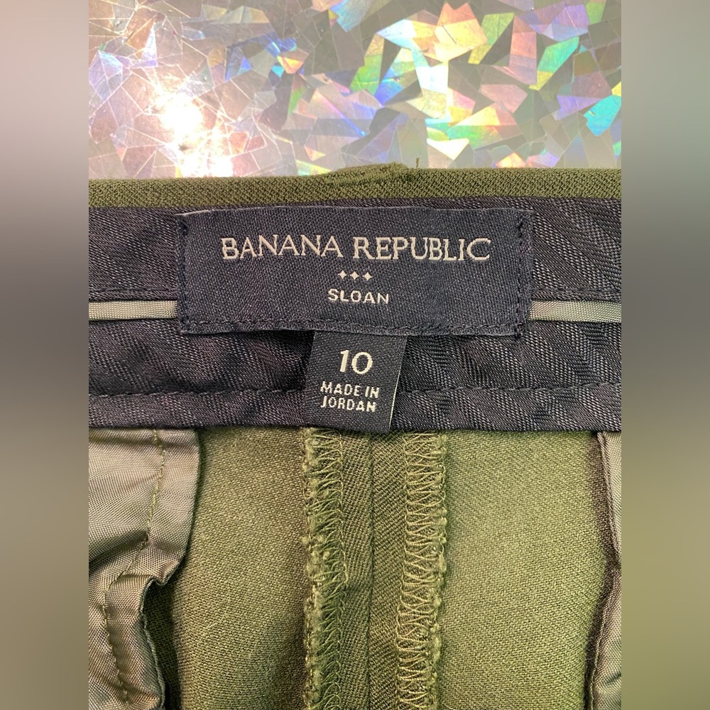 Banana Republic Mid Rise Sloan Trouser Pants Olive Green Preppy Classy Chic 10 - Picture 8 of 10